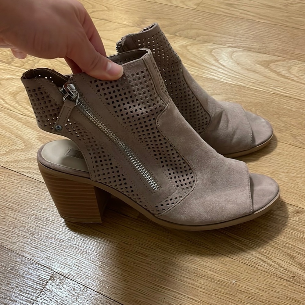 Open toe faux suede booties
